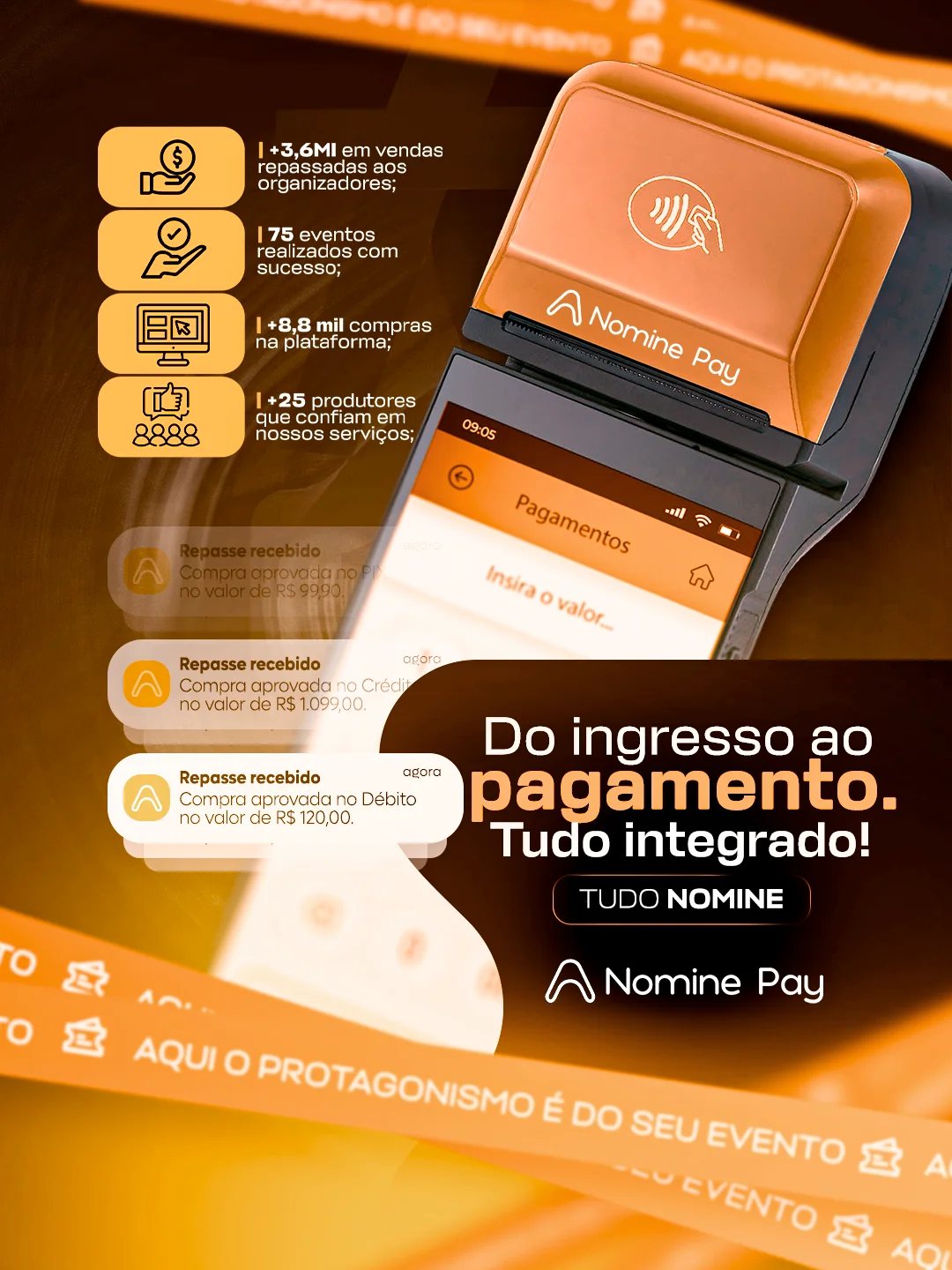 Máquinas de cartão próprias da Nomine Ingressos